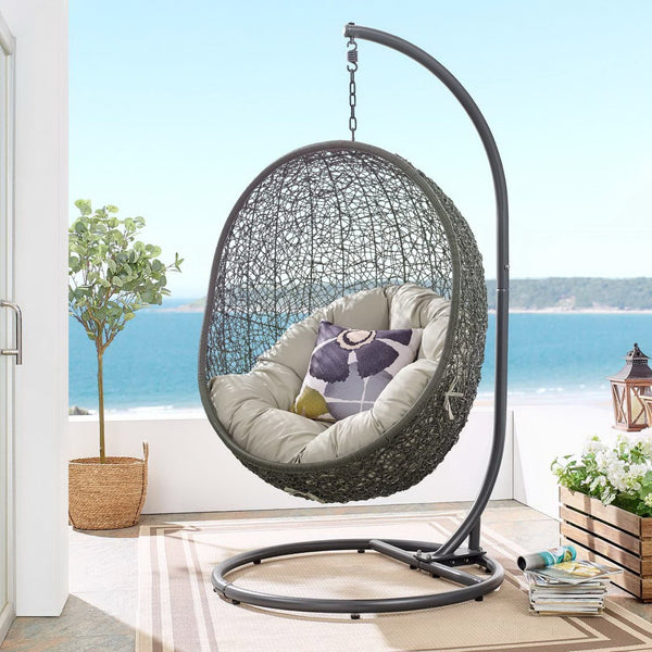 Modway Furniture Hide Outdoor Patio Swing Chair with Stand – Stylish, Durable, and Weather-Resistant for Relaxation Gray Beige EEI-2273-GRY-BEI