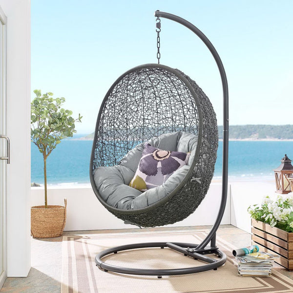 Modway Furniture Hide Outdoor Patio Swing Chair with Stand – Stylish, Durable, and Weather-Resistant for Relaxation Gray EEI-2273-GRY-GRY
