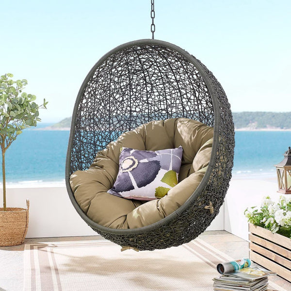Modway Furniture Hide Outdoor Patio Swing Chair with Stand – Stylish, Durable, and Weather-Resistant for Relaxation Gray Mocha EEI-2273-GRY-MOC