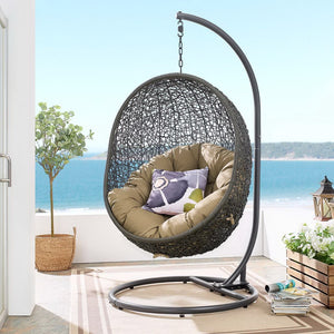 Modway Furniture Hide Outdoor Patio Swing Chair with Stand – Stylish, Durable, and Weather-Resistant for Relaxation Gray Mocha EEI-2273-GRY-MOC