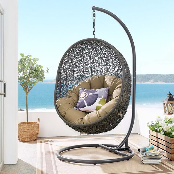 Modway Furniture Hide Outdoor Patio Swing Chair with Stand – Stylish, Durable, and Weather-Resistant for Relaxation Gray Mocha EEI-2273-GRY-MOC