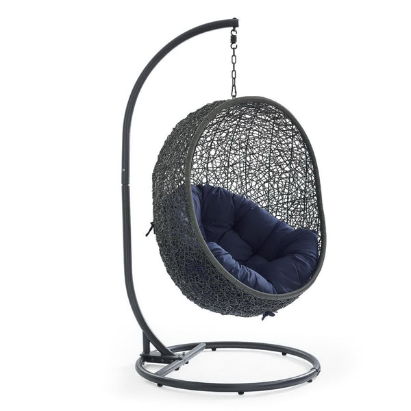 Modway Furniture Hide Outdoor Patio Swing Chair with Stand – Stylish, Durable, and Weather-Resistant for Relaxation Gray Navy EEI-2273-GRY-NAV