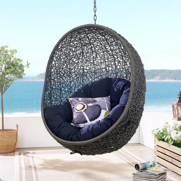 Modway Furniture Hide Outdoor Patio Swing Chair with Stand – Stylish, Durable, and Weather-Resistant for Relaxation Gray Navy EEI-2273-GRY-NAV