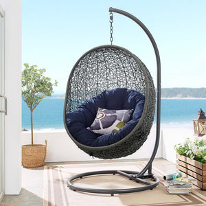 Modway Furniture Hide Outdoor Patio Swing Chair with Stand – Stylish, Durable, and Weather-Resistant for Relaxation Gray Navy EEI-2273-GRY-NAV