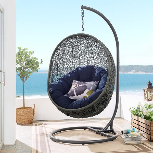 Modway Furniture Hide Outdoor Patio Swing Chair with Stand – Stylish, Durable, and Weather-Resistant for Relaxation Gray Navy EEI-2273-GRY-NAV