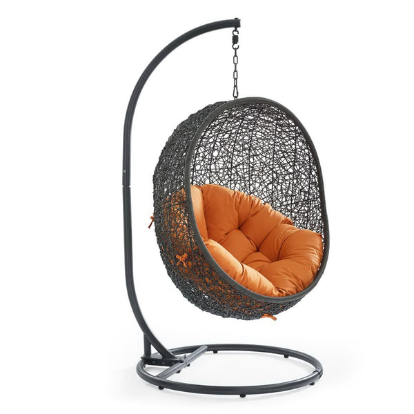 Modway Furniture Hide Outdoor Patio Swing Chair with Stand – Stylish, Durable, and Weather-Resistant for Relaxation Gray Orange EEI-2273-GRY-ORA