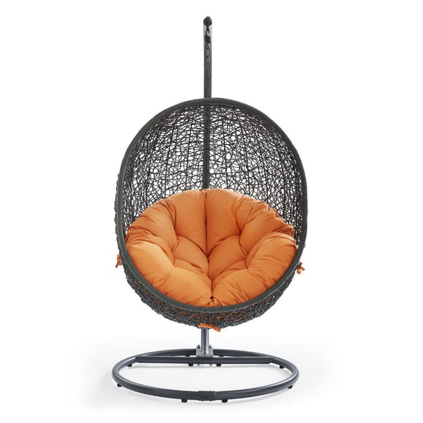 Modway Furniture Hide Outdoor Patio Swing Chair with Stand – Stylish, Durable, and Weather-Resistant for Relaxation Gray Orange EEI-2273-GRY-ORA