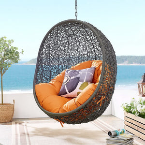 Modway Furniture Hide Outdoor Patio Swing Chair with Stand – Stylish, Durable, and Weather-Resistant for Relaxation Gray Orange EEI-2273-GRY-ORA