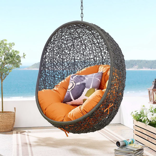 Modway Furniture Hide Outdoor Patio Swing Chair with Stand – Stylish, Durable, and Weather-Resistant for Relaxation Gray Orange EEI-2273-GRY-ORA