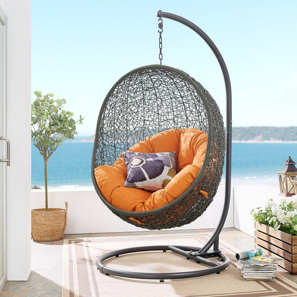 Modway Furniture Hide Outdoor Patio Swing Chair with Stand – Stylish, Durable, and Weather-Resistant for Relaxation Gray Orange EEI-2273-GRY-ORA