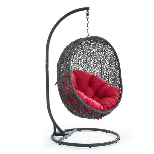 Modway Furniture Hide Outdoor Patio Swing Chair with Stand – Stylish, Durable, and Weather-Resistant for Relaxation Gray Red EEI-2273-GRY-RED
