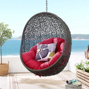 Modway Furniture Hide Outdoor Patio Swing Chair with Stand – Stylish, Durable, and Weather-Resistant for Relaxation Gray Red EEI-2273-GRY-RED