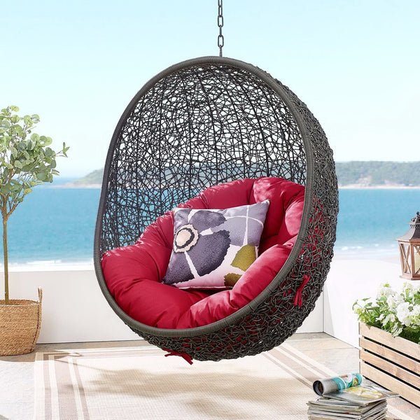 Modway Furniture Hide Outdoor Patio Swing Chair with Stand – Stylish, Durable, and Weather-Resistant for Relaxation Gray Red EEI-2273-GRY-RED