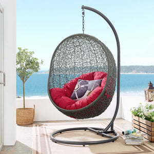 Modway Furniture Hide Outdoor Patio Swing Chair with Stand – Stylish, Durable, and Weather-Resistant for Relaxation Gray Red EEI-2273-GRY-RED
