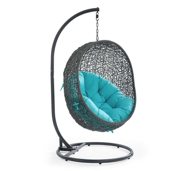 Modway Furniture Hide Outdoor Patio Swing Chair with Stand – Stylish, Durable, and Weather-Resistant for Relaxation Gray Turquoise EEI-2273-GRY-TRQ