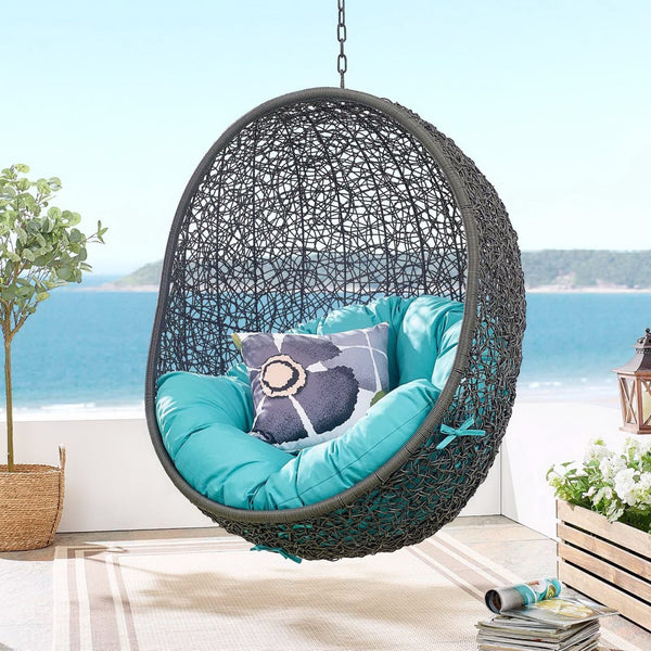 Modway Furniture Hide Outdoor Patio Swing Chair with Stand – Stylish, Durable, and Weather-Resistant for Relaxation Gray Turquoise EEI-2273-GRY-TRQ