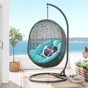 Modway Furniture Hide Outdoor Patio Swing Chair with Stand – Stylish, Durable, and Weather-Resistant for Relaxation Gray Turquoise EEI-2273-GRY-TRQ
