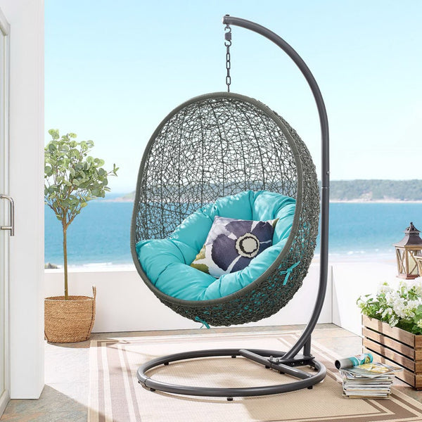Modway Furniture Hide Outdoor Patio Swing Chair with Stand – Stylish, Durable, and Weather-Resistant for Relaxation Gray Turquoise EEI-2273-GRY-TRQ