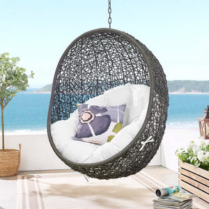 Modway Furniture Hide Outdoor Patio Swing Chair with Stand – Stylish, Durable, and Weather-Resistant for Relaxation Gray White EEI-2273-GRY-WHI