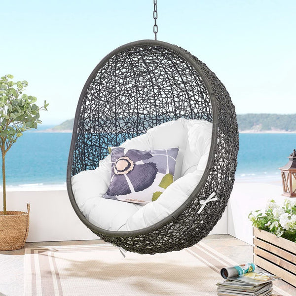 Modway Furniture Hide Outdoor Patio Swing Chair with Stand – Stylish, Durable, and Weather-Resistant for Relaxation Gray White EEI-2273-GRY-WHI