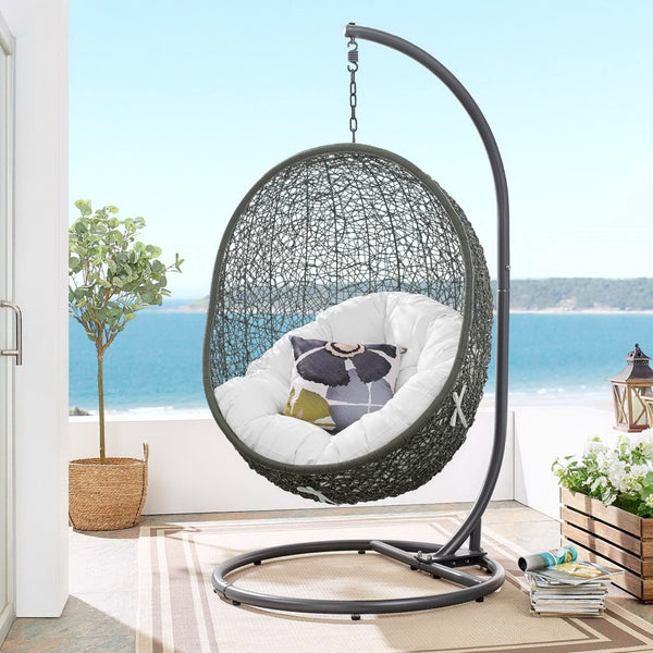 Modway Furniture Hide Outdoor Patio Swing Chair with Stand – Stylish, Durable, and Weather-Resistant for Relaxation Gray White EEI-2273-GRY-WHI