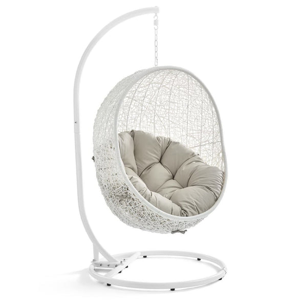 Modway Furniture Hide Outdoor Patio Swing Chair with Stand – Stylish, Durable, and Weather-Resistant for Relaxation White Beige EEI-2273-WHI-BEI