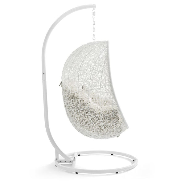Modway Furniture Hide Outdoor Patio Swing Chair with Stand – Stylish, Durable, and Weather-Resistant for Relaxation White Beige EEI-2273-WHI-BEI