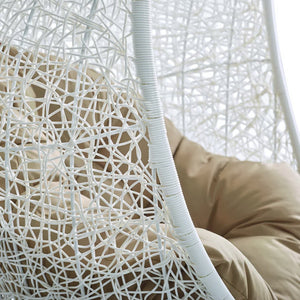 Modway Furniture Hide Outdoor Patio Swing Chair with Stand – Stylish, Durable, and Weather-Resistant for Relaxation White Mocha EEI-2273-WHI-MOC