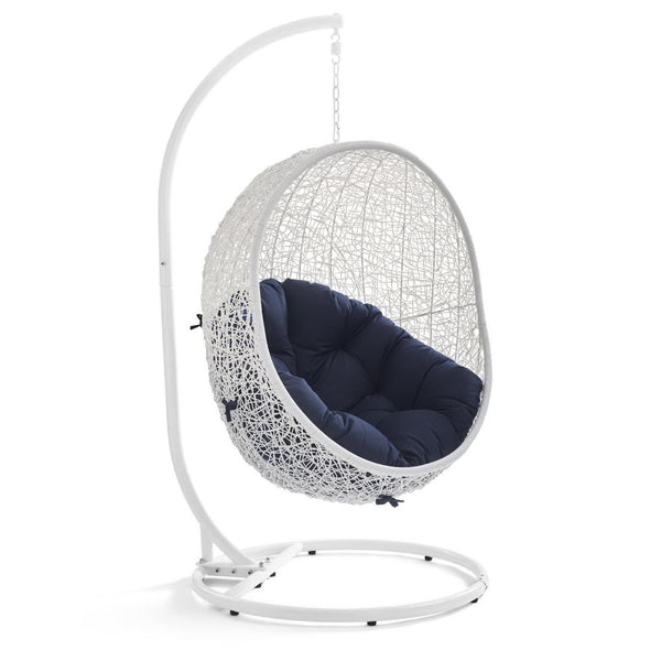 Modway Furniture Hide Outdoor Patio Swing Chair with Stand – Stylish, Durable, and Weather-Resistant for Relaxation White Navy EEI-2273-WHI-NAV