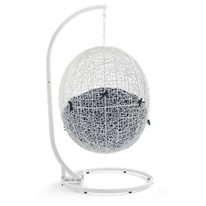 Modway Furniture Hide Outdoor Patio Swing Chair with Stand – Stylish, Durable, and Weather-Resistant for Relaxation White Navy EEI-2273-WHI-NAV