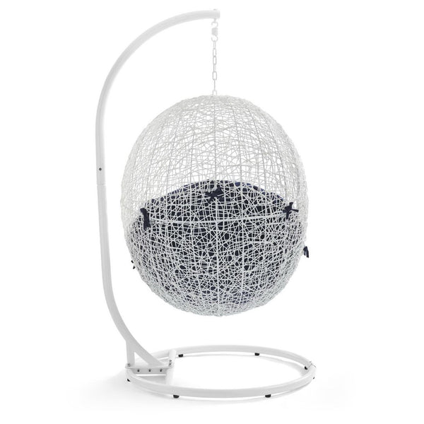 Modway Furniture Hide Outdoor Patio Swing Chair with Stand – Stylish, Durable, and Weather-Resistant for Relaxation White Navy EEI-2273-WHI-NAV