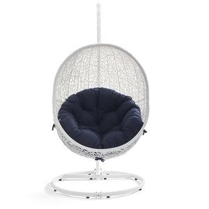 Modway Furniture Hide Outdoor Patio Swing Chair with Stand – Stylish, Durable, and Weather-Resistant for Relaxation White Navy EEI-2273-WHI-NAV