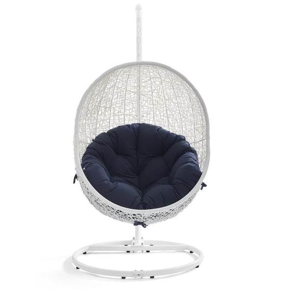 Modway Furniture Hide Outdoor Patio Swing Chair with Stand – Stylish, Durable, and Weather-Resistant for Relaxation White Navy EEI-2273-WHI-NAV