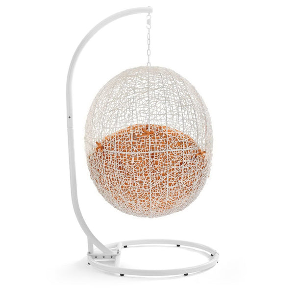 Modway Furniture Hide Outdoor Patio Swing Chair with Stand – Stylish, Durable, and Weather-Resistant for Relaxation White Orange EEI-2273-WHI-ORA