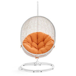 Modway Furniture Hide Outdoor Patio Swing Chair with Stand – Stylish, Durable, and Weather-Resistant for Relaxation White Orange EEI-2273-WHI-ORA