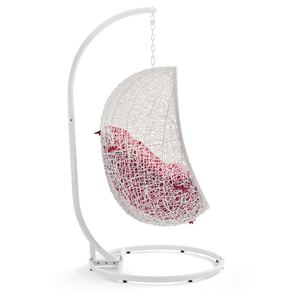 Modway Furniture Hide Outdoor Patio Swing Chair with Stand – Stylish, Durable, and Weather-Resistant for Relaxation White Red EEI-2273-WHI-RED