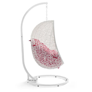 Modway Furniture Hide Outdoor Patio Swing Chair with Stand – Stylish, Durable, and Weather-Resistant for Relaxation White Red EEI-2273-WHI-RED