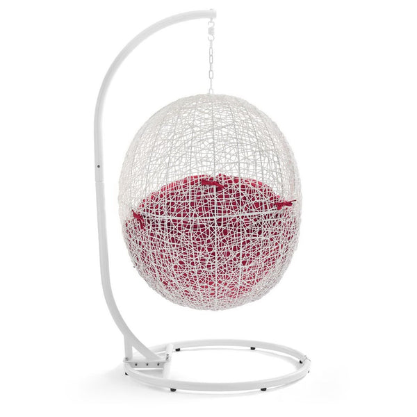 Modway Furniture Hide Outdoor Patio Swing Chair with Stand – Stylish, Durable, and Weather-Resistant for Relaxation White Red EEI-2273-WHI-RED
