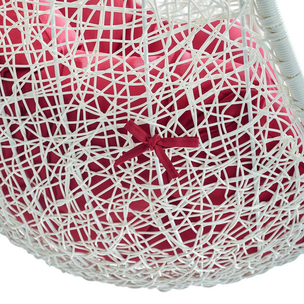 Modway Furniture Hide Outdoor Patio Swing Chair with Stand – Stylish, Durable, and Weather-Resistant for Relaxation White Red EEI-2273-WHI-RED