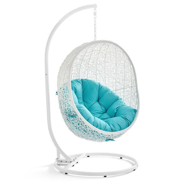 Modway Furniture Hide Outdoor Patio Swing Chair with Stand – Stylish, Durable, and Weather-Resistant for Relaxation White Turquoise EEI-2273-WHI-TRQ