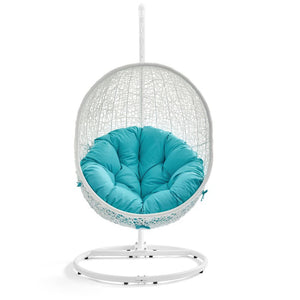 Modway Furniture Hide Outdoor Patio Swing Chair with Stand – Stylish, Durable, and Weather-Resistant for Relaxation White Turquoise EEI-2273-WHI-TRQ
