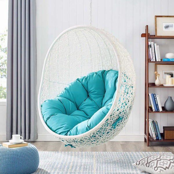 Modway Furniture Hide Outdoor Patio Swing Chair with Stand – Stylish, Durable, and Weather-Resistant for Relaxation White Turquoise EEI-2273-WHI-TRQ