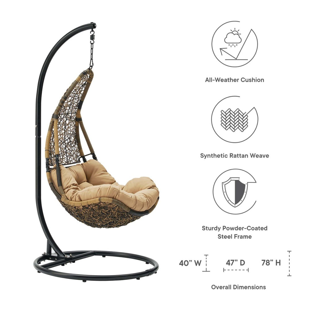 Modway Furniture Abate Wicker Rattan Outdoor Swing Chair - Cozy, Durable Patio Seating for Relaxation & Style Black Mocha EEI-2276-BLK-MOC-SET