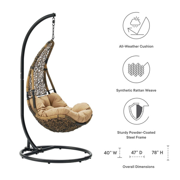 Modway Furniture Abate Wicker Rattan Outdoor Swing Chair - Cozy, Durable Patio Seating for Relaxation & Style Black Mocha EEI-2276-BLK-MOC-SET