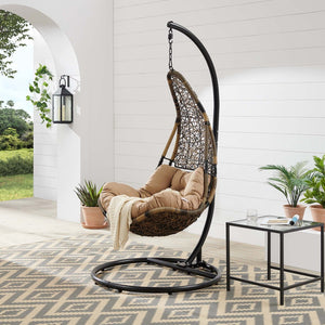 Modway Furniture Abate Wicker Rattan Outdoor Swing Chair - Cozy, Durable Patio Seating for Relaxation & Style Black Mocha EEI-2276-BLK-MOC-SET