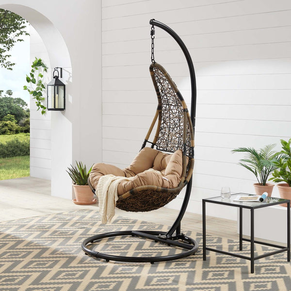 Modway Furniture Abate Wicker Rattan Outdoor Swing Chair - Cozy, Durable Patio Seating for Relaxation & Style Black Mocha EEI-2276-BLK-MOC-SET
