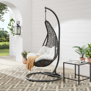 Modway Furniture Abate Wicker Rattan Outdoor Swing Chair - Cozy, Durable Patio Seating for Relaxation & Style Gray White EEI-2276-GRY-WHI-SET