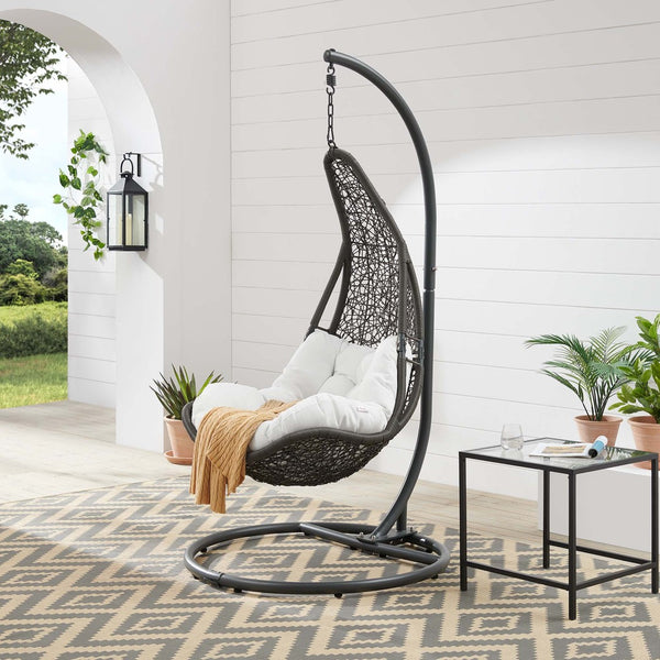 Modway Furniture Abate Wicker Rattan Outdoor Swing Chair - Cozy, Durable Patio Seating for Relaxation & Style Gray White EEI-2276-GRY-WHI-SET
