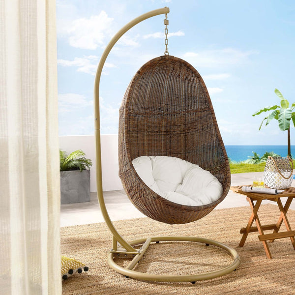 Modway Furniture Bean Outdoor Patio Swing Chair with Stand - Cozy, Weather-Resistant Rattan & Plush Cushion Comfort EEI-2277-YLW-WHI-SET