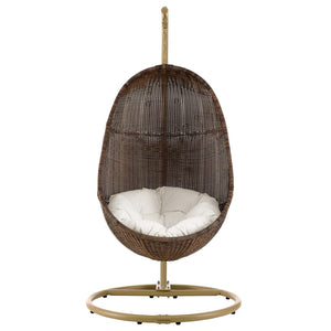 Modway Furniture Bean Outdoor Patio Swing Chair with Stand - Cozy, Weather-Resistant Rattan & Plush Cushion Comfort EEI-2277-YLW-WHI-SET